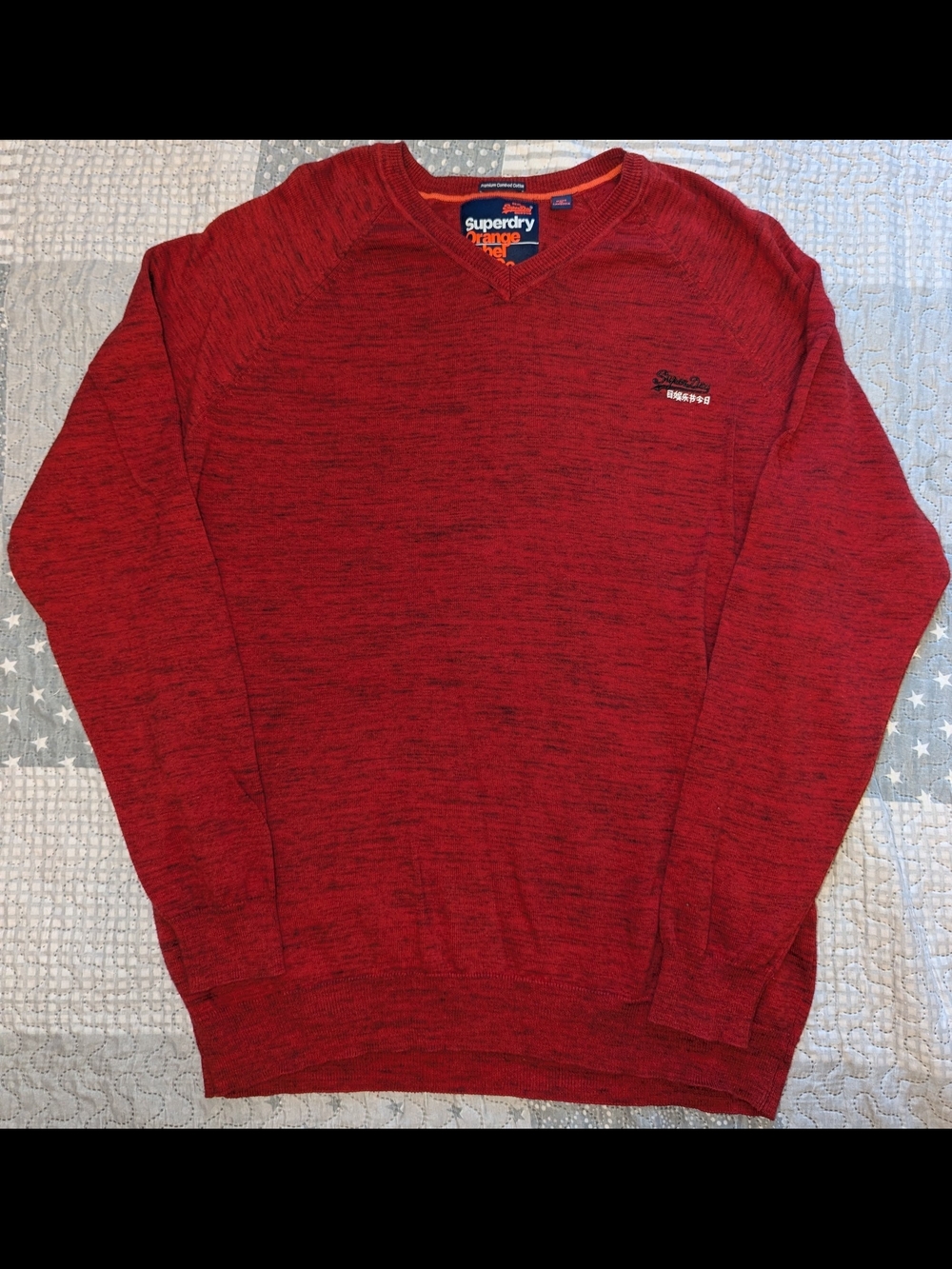 Superdry Men’s Heathered Crimson V-Neck Sweater
